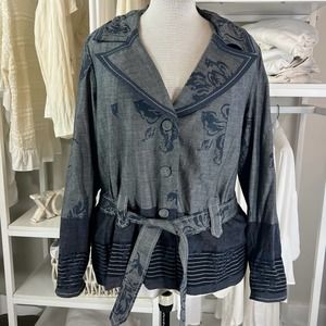 Coldwater Creek women's plus size 18W. Blue floral chambrey jacket. mature 1650